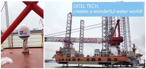 DITEL V60 VSAT Antenna installed on the world's first 1200 ton truss pile leg self-lifting wind power installation platform