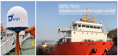 DITEL V81 maritime satellite VSAT installed on a large deck carrier