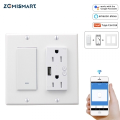 WiFi Light Switch with USB Port Outlet  US 2 gangs Tuya Control Alexa Enable 110V