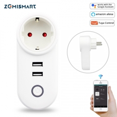 Smart WiFi Power EU Plug Outlet Socket with USB Tuya App Control Timer Function Work with Alexa Google Home assistant