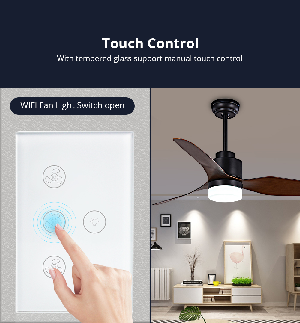 Zemismart Smart Fan light Voice Control By Alexa Google Home HomeAssistant 3 blade ceiling fan
