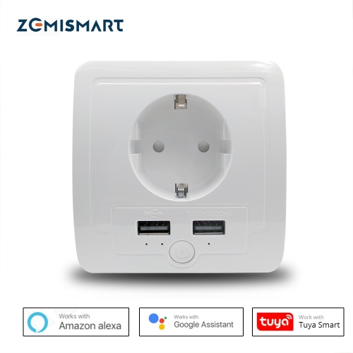 EU Wall Recessed Outlet Work with Amazon Alexa Google Home with 2 USB Ports 15A output Support Phone APP Control