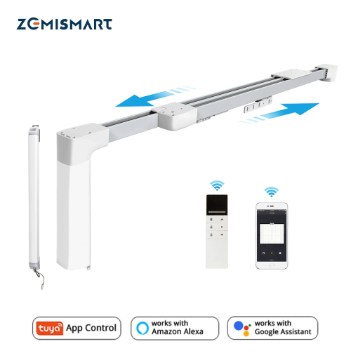 Zemismart Pre-assembly Tuya Zigbee Smart Curtain with Track Battery stick Alexa Echo Google Home Voice Control Smart Life Timer APP Control