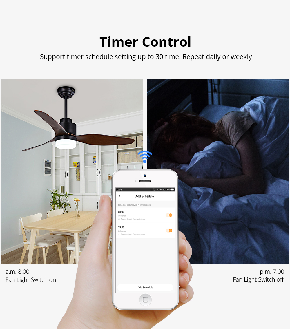 Zemismart WiFi Tuya Fan Light with Switch Alexa Google Home Enable App ...