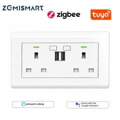 Zemismart Tuya Zigbee Smart Socket with 2 USB Charger UK Work with Alexa Google Home IFTTT Voice Control Smart Wall Socket