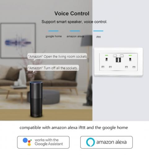 TBU02 Smart Wall Socket UK Double Switch Twin Socket,UK Smart Socket