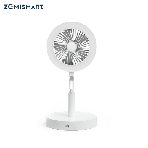 Zemismart Tuya WiFi Smart Portable Retractable Fan with Ring Light Floor & Table Electric Fan USB Battery Charging Alexa Google