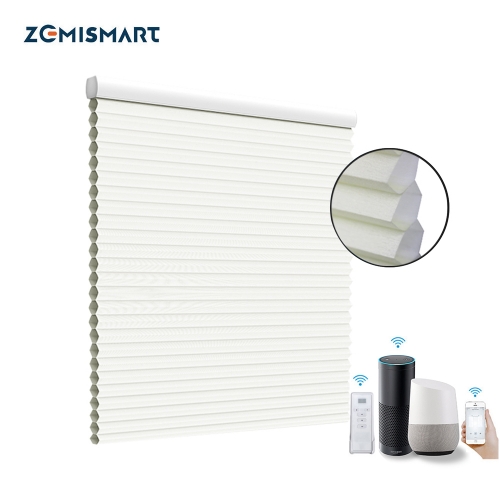 Zemismart Light Filtering Cellular Shades with Wired Motor,  Tuya Zigbee Electric Honeycomb Blind Engine ,Smart Life Alexa Google Home Control