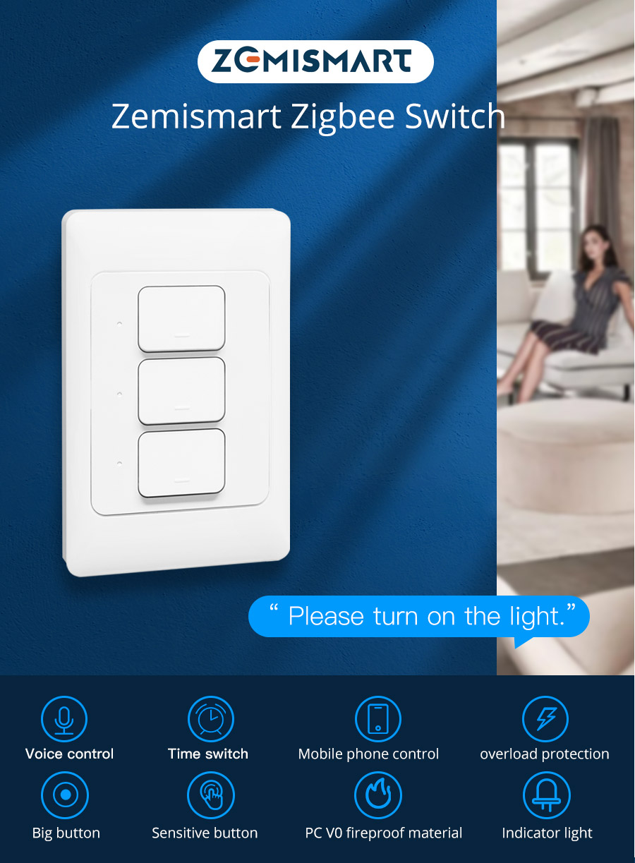Comprar Interruptor Inteligente Zemismart Triple - Zigbee 3.0