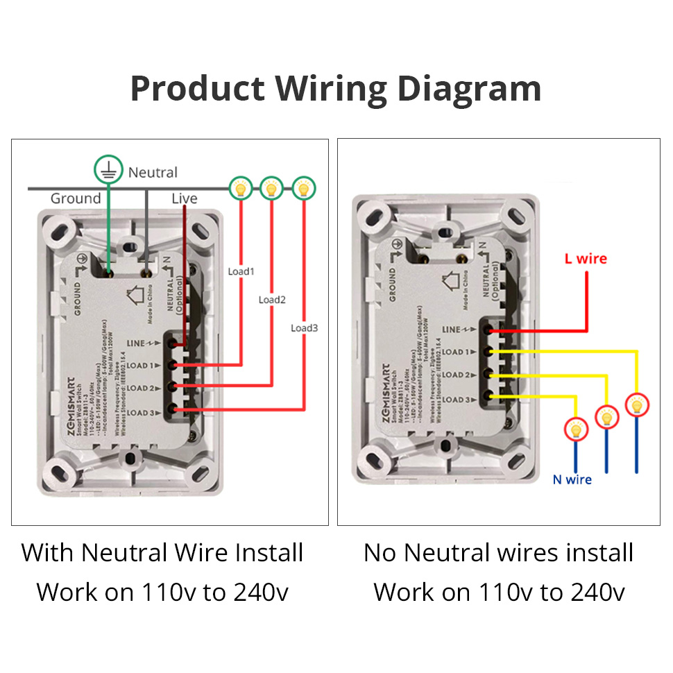 Zemismart Tuya Zigbee 4 Gangs Smart Wall Light Switch Neutral Required Push  Button Interrupter Alexa Google Home Voice Control Pre-sale