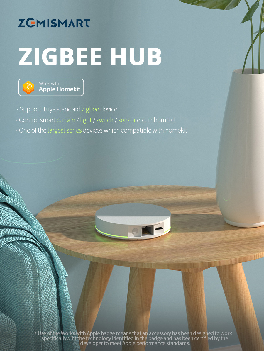 Bridge，Siri via Home Zemismart / Apple Zigbee Homekit Google Home Control App，Alexa Hub， Control Smart Tuya via APP Home ZMHK-01