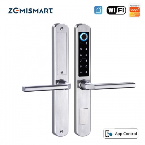 Zemismart Tuya WiFi Smart Fingerprint Door Lock Bridge-Cut Aluminum Alloy Home Security Lock Password IC Cards Key App Unlock