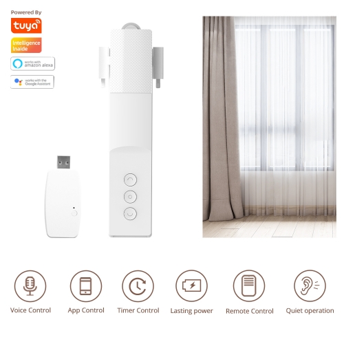 TuyaWiFi Wireless Automatic Curtain Opener Powered Rechargeable Smart  Curtains Robot With Llumination Temperature Alexa Google