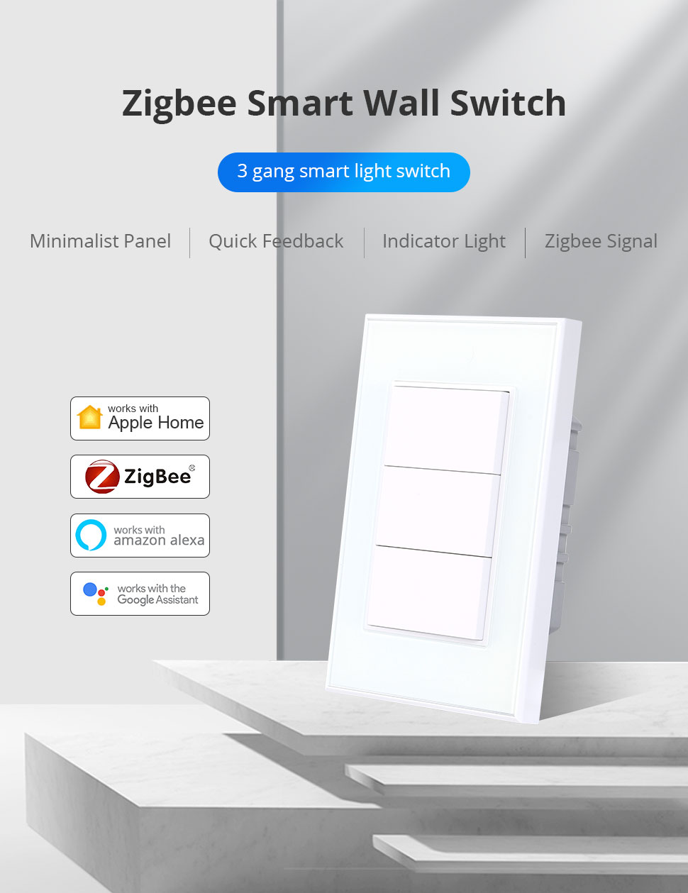 Benexmart Tuya Zigbee Wall Light Switch With Neutral Interruptor Zigbee  Smart 1/2/3 Gangs Push Button Switches Alexa Google Home