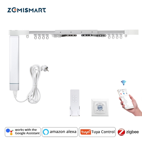 Zemismart Tuya Zigbee Curtain Motor with Track, Electric Smart Curtain Alexa/ Google Assistant Voice Control, HomeKit Control via ZMHK-01 Hub