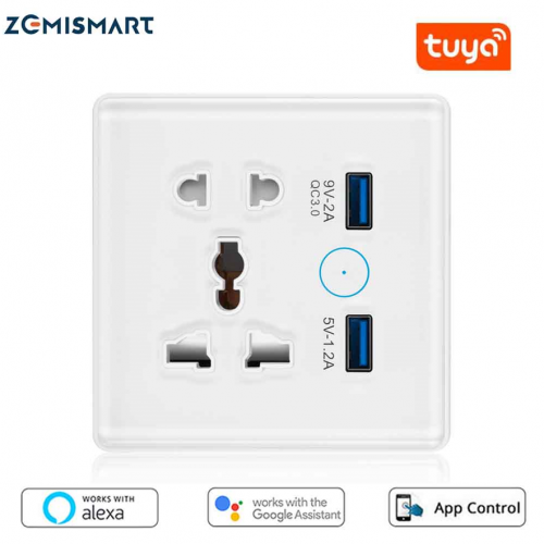 220V Tuya Smart WiFi EU Glass Wall Socket Electrical Power Outlet Timer  Switch