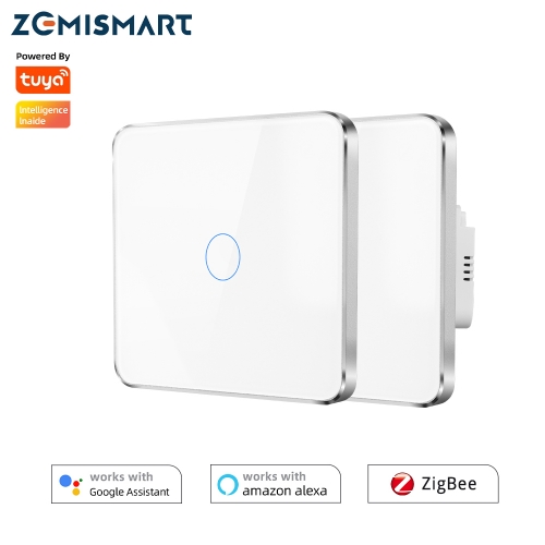 Zemismart Tuya Zigbee 2 Way One Gang No Neutral Touch Switch work with HomeKit Wall Light Interruptor Smart Life Alexa Google Home Voice Control