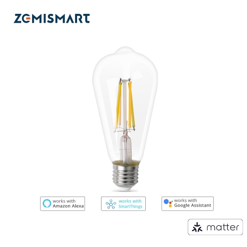 Zemismart Matter Over WiFi 7W Smart LED Filament Light Bulb E27 Dimmable SmartThings Siri Alexa Google Home 220V Pre Sale