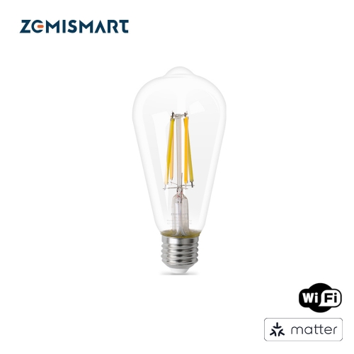 Zemismart Matter Over WiFi 7W Smart LED Filament Light Bulb E27 Dimmable SmartThings Siri Alexa Google Home 220V