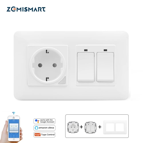 Zemismart Tuya WiFi EU Wall Socket with Light Switch 1 2 3 Gang Support TUYA APP Control Voive control by Alexa Google home