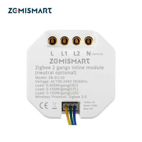 Zemismart Zigbee 2 Gangs Inline Module Neutral Wire Optional App Timer Control