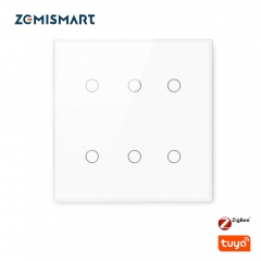 Zemismart Tuya 6 Gangs Zigbee Smart Wall Light Switch 4x4 Neutral Required Glass Panel Sensitive Touch HomeKit Switch Alexa Google