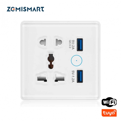 Zemismart Tuya Smart WiFi Universal Socket with USB Charger EU US Outlets 13A Plug 5V USB Port Alexa Google Home Voice Control