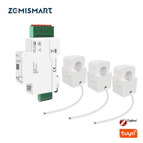 Zemismart Tuya Zigbee 3 Phase Smart Energy Meter Max 120A with 3 clamps measuring Alarm function Monitor