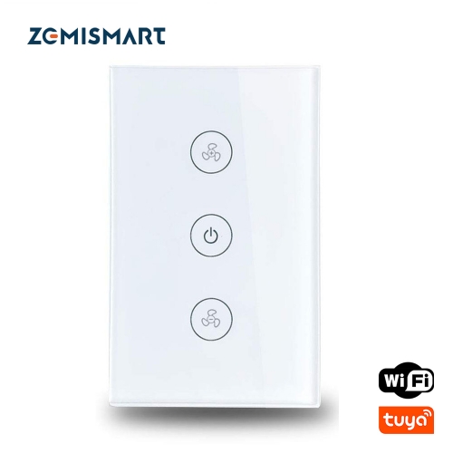 Zemismart US Alexa Echo Smart Ceiling Fan Switch Wifi APP Timer Speed Group Control Speed Regulation Home Wall Switch