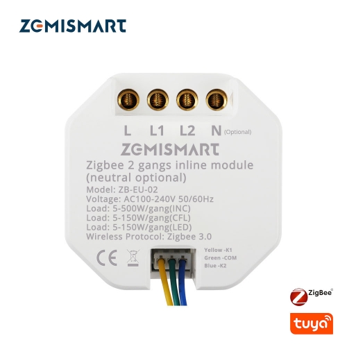 Zemismart Zigbee 2 Gangs Inline Module Neutral Wire Optional App Timer Control