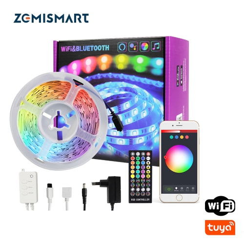 Zemismart LED Strip Lights 5m 10m RGB 12V Tuya WiFi 5050 IR Remote Control Flexible Ribbon Tape for Christmas Home Decor Alexa