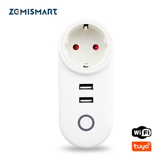 Smart WiFi Power EU Plug Outlet Socket with USB Tuya App Control Timer Function Work with Alexa Google Home assistant