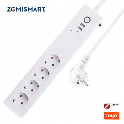 Zemismart Zigbee 16A USB EU smart power strip voice control Amazon Alexa plug socket