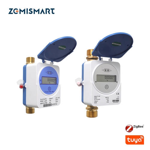 Zemismart Tuya Zigbee Smart Ultrasonic Water Meter IP68 LCD Digital Display Water Quantity Flow Consumption Measurement Smart Life App