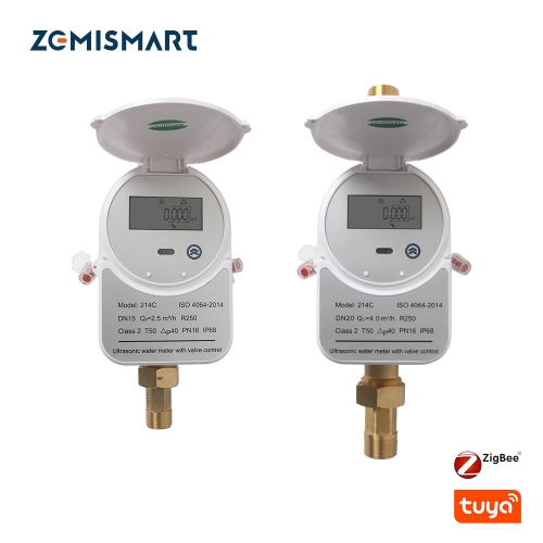 Zemismart Tuya Zigbee Smart Valve Ultrasonic Water Meter IP68 with LCD Display Water Quantity Flow Consumption Measurement Smart Life App