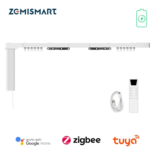 Zemismart Tuya Zigbee Electric Curtain Motor Built-in Battery with Sliding Track Alexa Echo Google Home Voice Control