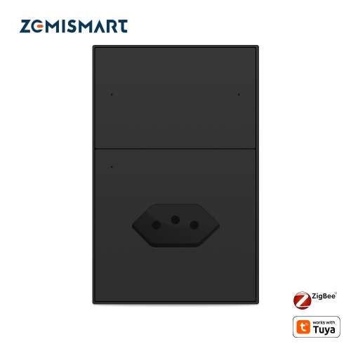 Zemismart Zigbee 2 Gang Light Switch with 10A Brazil Socket Black Color Support Tuya Google Home Smartthings Homekit Control via M1 Hub