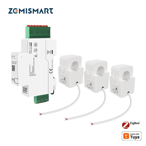 Zemismart Zigbee 3 Phase Smart Energy Meter Max 120A with 3 clamps works with Tuya measuring Alarm function Monitor 220v-240v