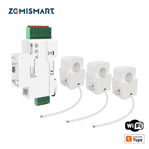 Zemismart Wifi 3 Phase Smart Energy Meter Max 120A with 3 clamps works with Tuya measuring Alarm function Monitor 220v-240v