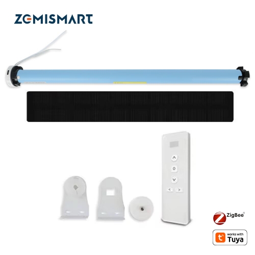 Zemismart Zigbee Rechargeable Roller Shade Motor 1.3N Solar Panel Optional For 37 38mm Tube works with Tuya Smart Life APP Google Assistan ALexa Contr