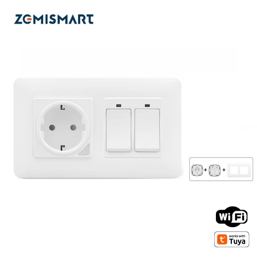 Zemismart WiFi EU Wall Socket with Light Switch 1 2 3 Gang Support TUYA APP Control Voive control by Alexa Google home