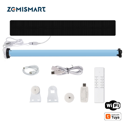 Zemismart RF Electric Roller Shutter Motor Rechargeable for 37mm Tube Work with WiFi Dongle Solar Panel works with Tuya Alexa Google Assistant