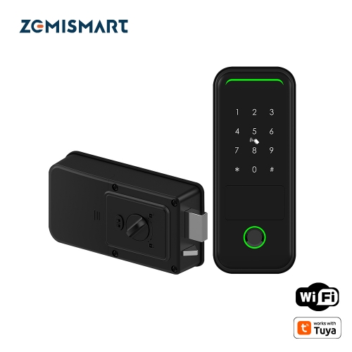 Zemismart WiFi Smart Lock No Wiring Fingerprint Passwords Security Door Lock Biometric Locks Encryption with Keys IC Cards works with Tuya