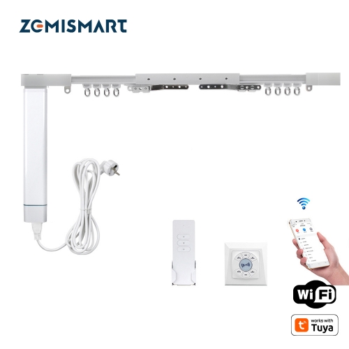 Zemismart New updated Electric WiFi Curtain，Built-in WiFi Receiver，works with Tuya Alexa Google Assistant Voice Control with Adjustable Track