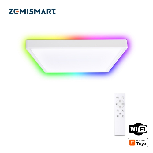 Zemismart 34W Tuya WiFi LED Ceiling Light Double Layer Type Dimmable CCT Ultrathin Surface Mounting Lamp RGB Colorful Back Light