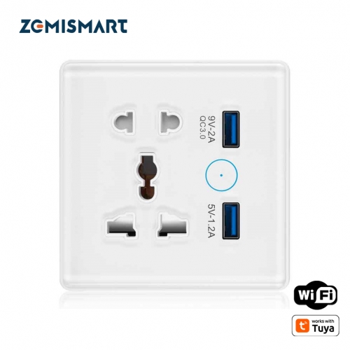 Zemismart Tuya Smart WiFi Universal Socket with USB Charger EU US Outlets 13A Plug 5V USB Port Alexa Google Home Voice Control