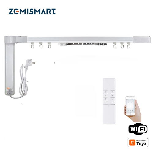 Zemismart WiFi Smart Curtain Customized Electric Curtain Motor With Tracket works with Tuya Alexa Google Home Enable RF Remote Control