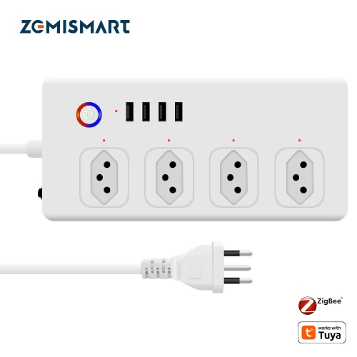 Zemismart Zigbee Alexa Smart Protector Socket Work with SmartThings 10a Power Strip Plug 4 Circuit Breakers 2.1a usb works with Tuya