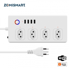 Zemismart Wifi Line Filter 4 Individuals Circuit Beakers 10a Smart Power Plug Sockets Plug 4 2.1a Usb Charger Socket works with Tuya