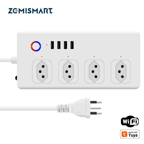 Zemismart Wifi Line Filter 4 Individuals Circuit Beakers 10a Smart Power Plug Sockets Plug 4 2.1a Usb Charger Socket works with Tuya